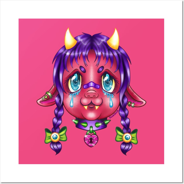 Pierced tattooed demon crying sad girl Wall Art by SlinkSkull